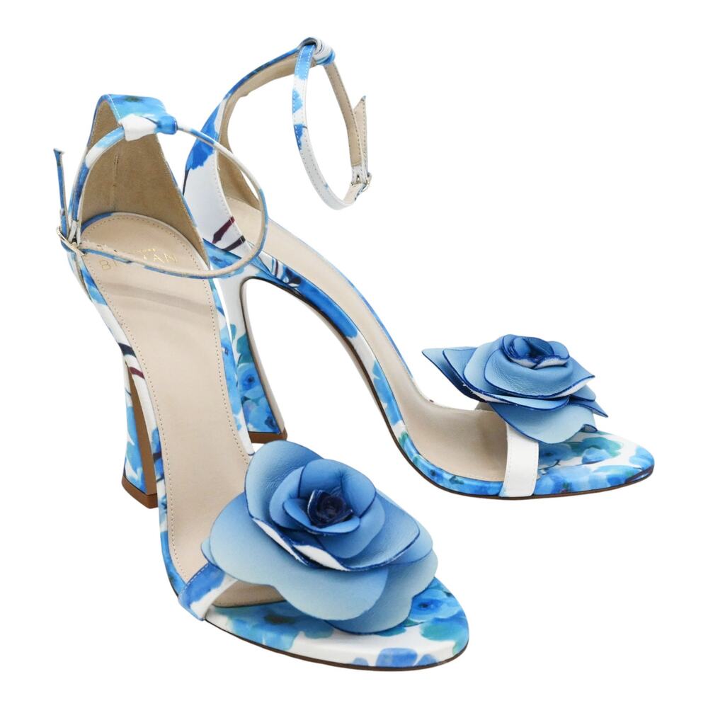 Alexandre Birman Dahlia Blue Floral Print Satin High Heel Sandals Size 39